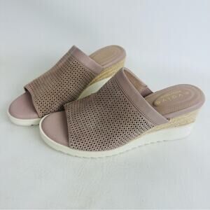 Evolve by Easy Spirit Womens Zooey Leather Wedge Heels Slide Sandal Pink Size 7M